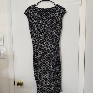 Ralph Lauren Black and White Patterned Midi Dress